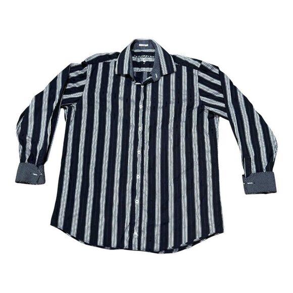 Tailor byrd Mens Classic Fit Striped Long Sleeve Cotton Shirt Size L Flip Cuff - Picture 1 of 7